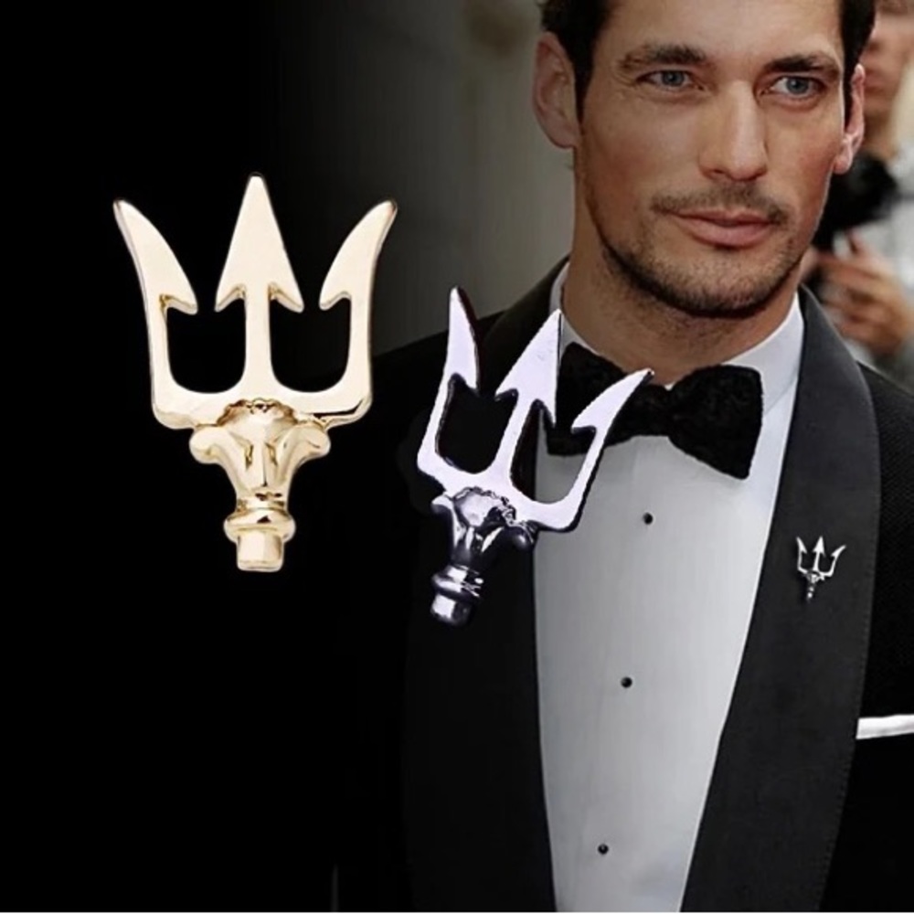 Trident Brooch Metal Lapel Pin Men's Suit Collar Pin Shirt Accessory Men’s Gift - Picture 1 of 6